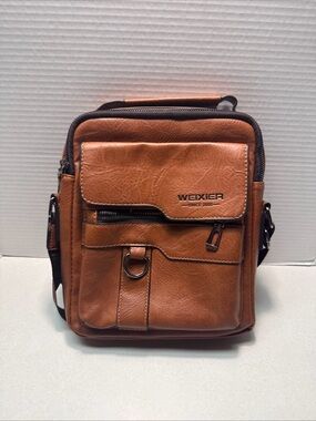 WEIXIER Brown Faux Leather Crossbody Sling Bag Men's Shoulder Bag